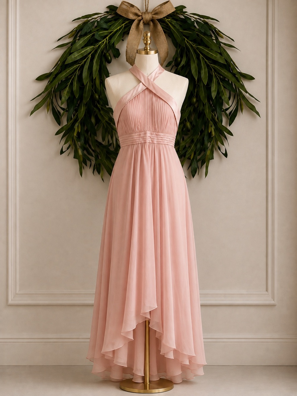 Eliza J Pink Pleated Halter Formal High Low Dress Size 14